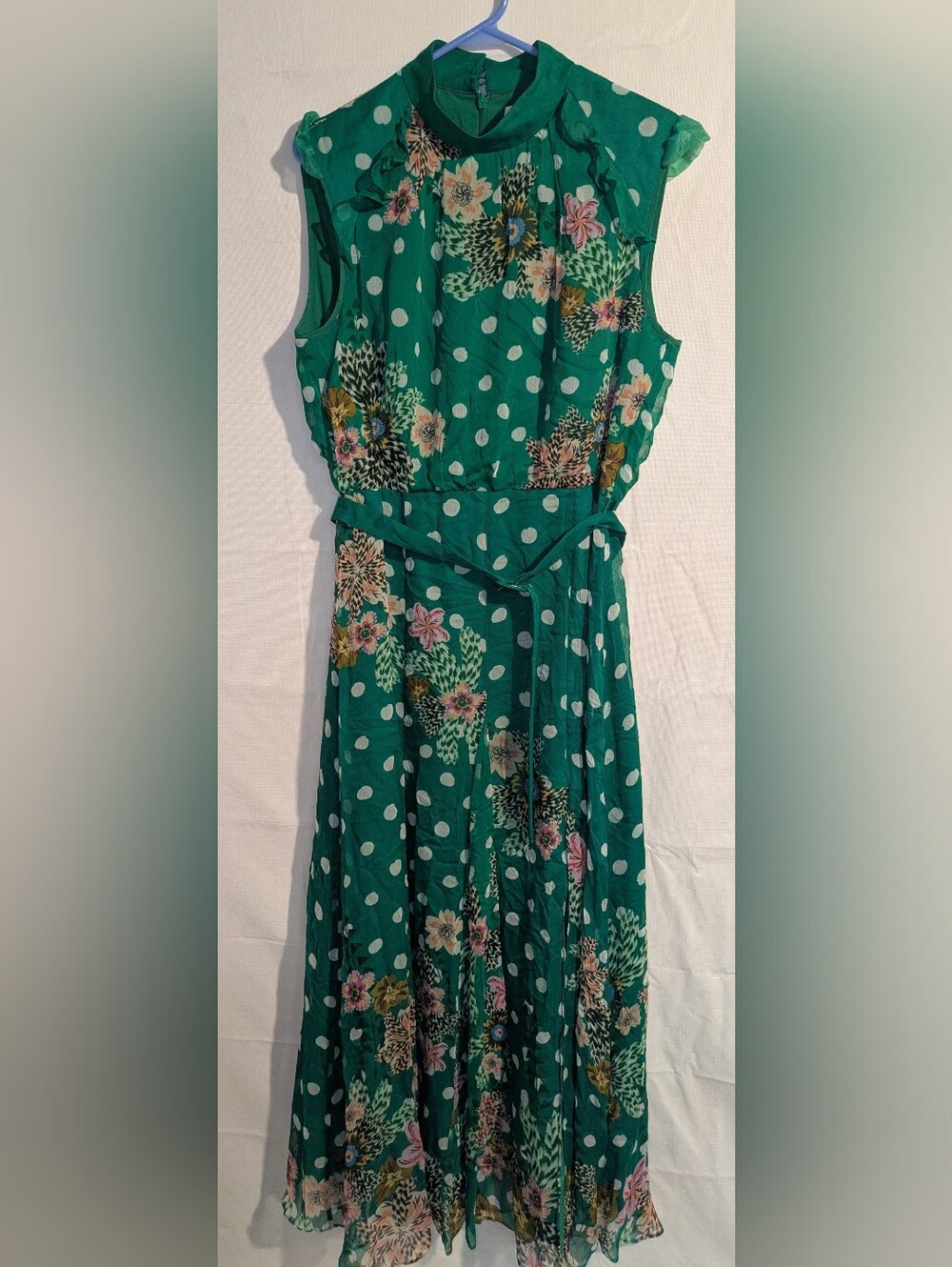 SALONI Green Polka Dot Floral Celosia Garden Dress
